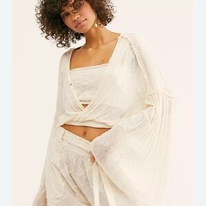 Free People Cream Textured Knit Top